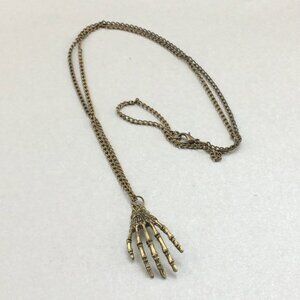 Skeletal Hand Pendant Necklace Antiqued Metal Costume Jewelry Unisex